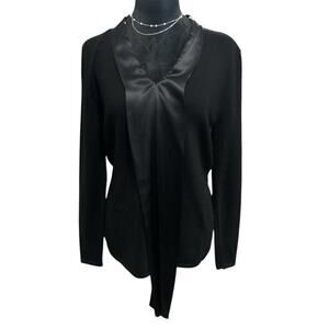 J. Peterman Black Long Sleeve Blouse – Wool Blend, XS, NWT, Feminine Ruffle